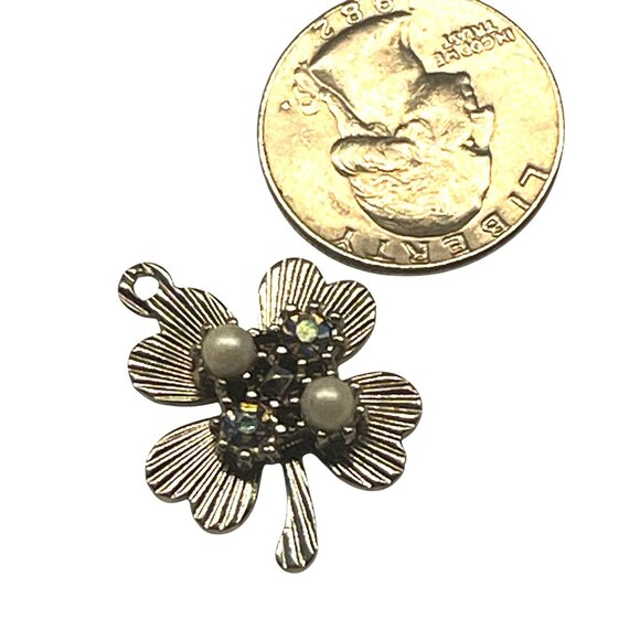 Four-Leaf Clover Rhinestone & Faux Pearl Pendant Charm - Picture 5 of 5